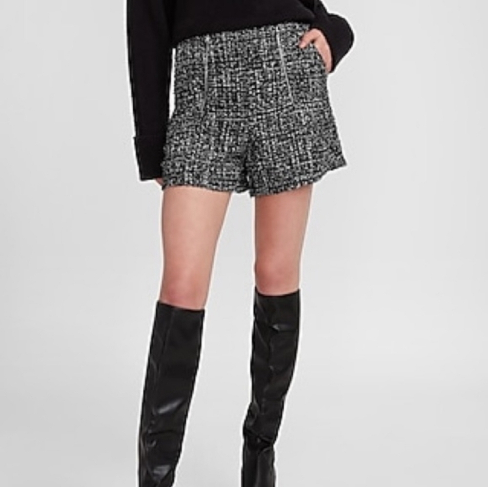 Express High Waist Black and White Metallic Shorts